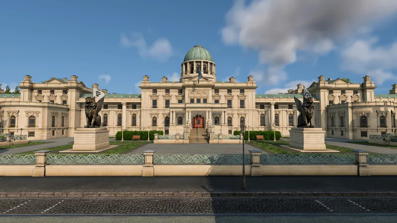 The ornate company headquarters building in Transport Fever 3